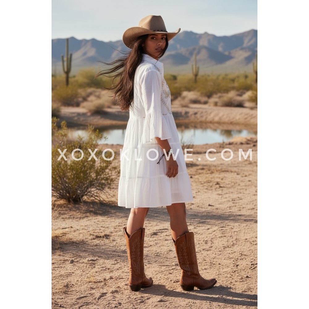 POL White Embroidered Tiered Mini Dress | Ruffle Sleeve Button Front Collared - Picture 5 of 12